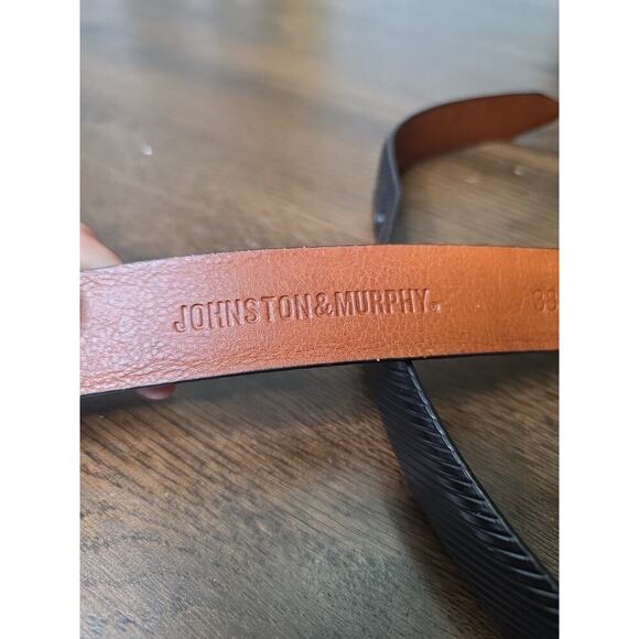 Johnston & Murphy Black Italian Leather Silver Tone Buckle Belt Size 38 75-3361 - Picture 6 of 16
